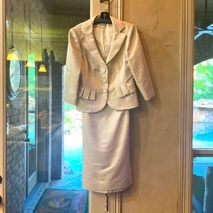 Kay Unger New York Gold Shimmer Thread Skirt Suit with Pleated Peplum Jacket